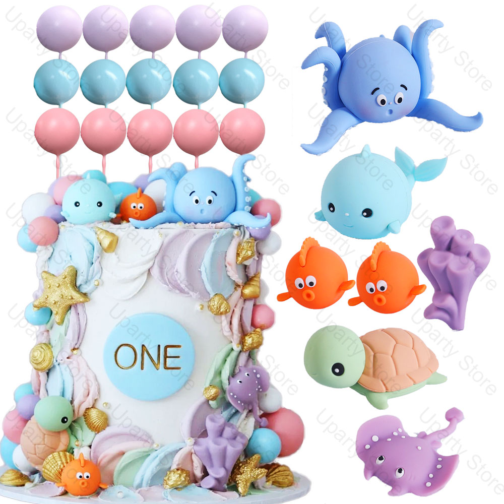22Pcs Sea Animals Cake Toppers - Marine Aquarium Decorations ulasan dan harga