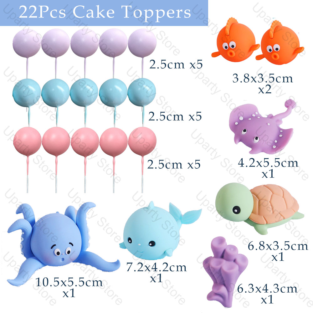 22Pcs Sea Animals Cake Toppers - Marine Aquarium Decorations ulasan dan harga
