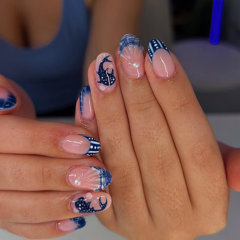 24pcs Almond 3d gel nails Whal - Marine Aquarium Decorations ulasan dan harga