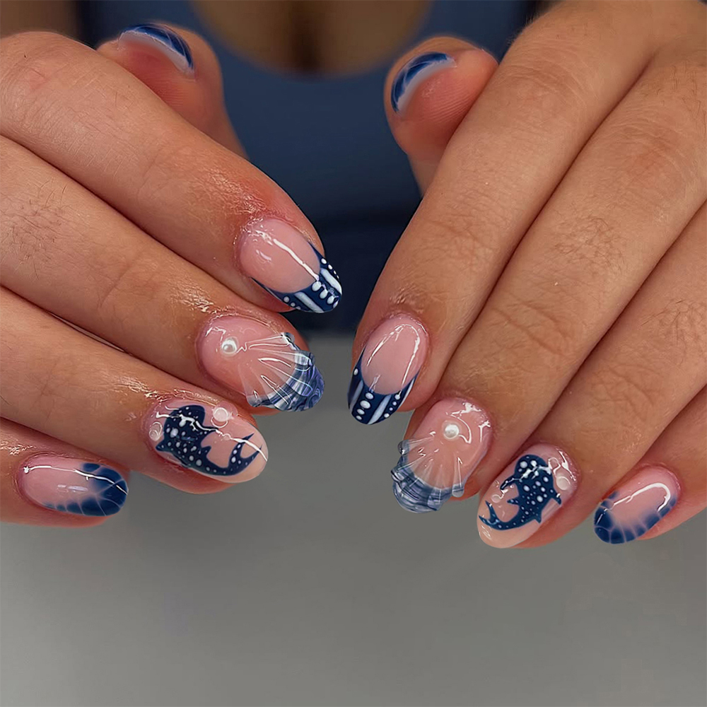 24pcs Almond 3d gel nails Whal - Marine Aquarium Decorations ulasan dan harga