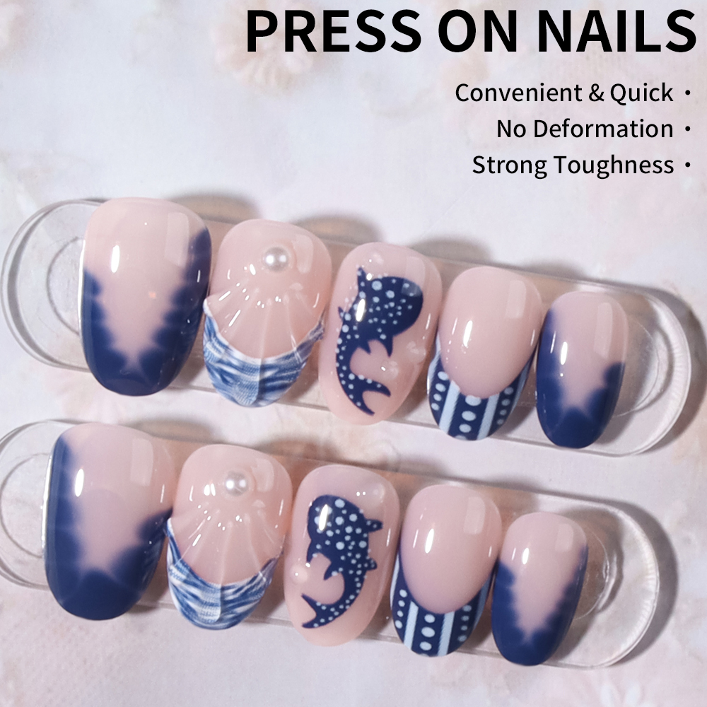 24pcs Almond 3d gel nails Whal - Marine Aquarium Decorations ulasan dan harga