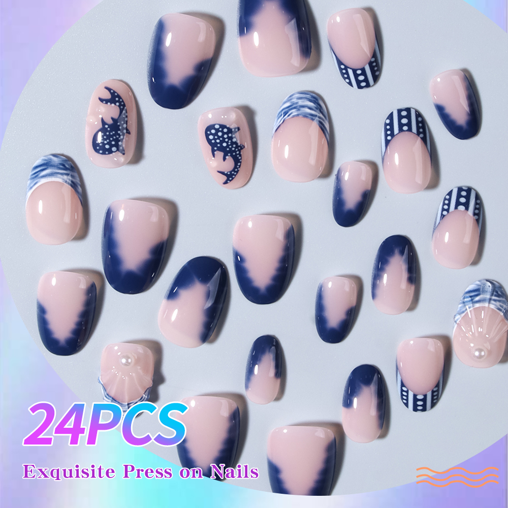 24pcs Almond 3d gel nails Whal - Marine Aquarium Decorations ulasan dan harga