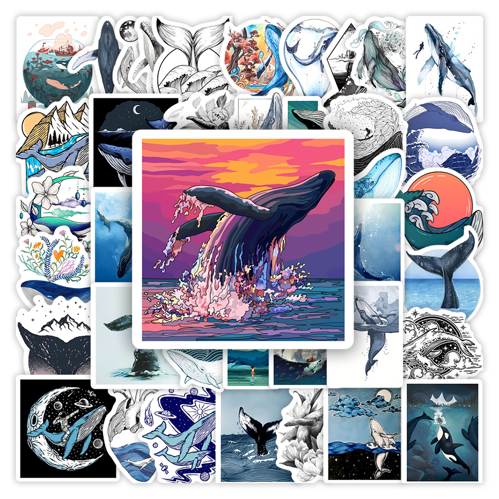 Watercolor Whale Stickers Aest - Marine Aquarium Decorations ulasan dan harga