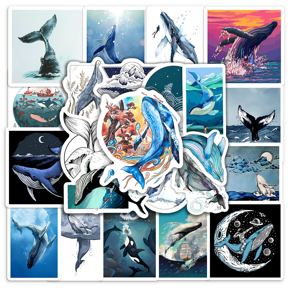 Watercolor Whale Stickers Aest - Marine Aquarium Decorations ulasan dan harga