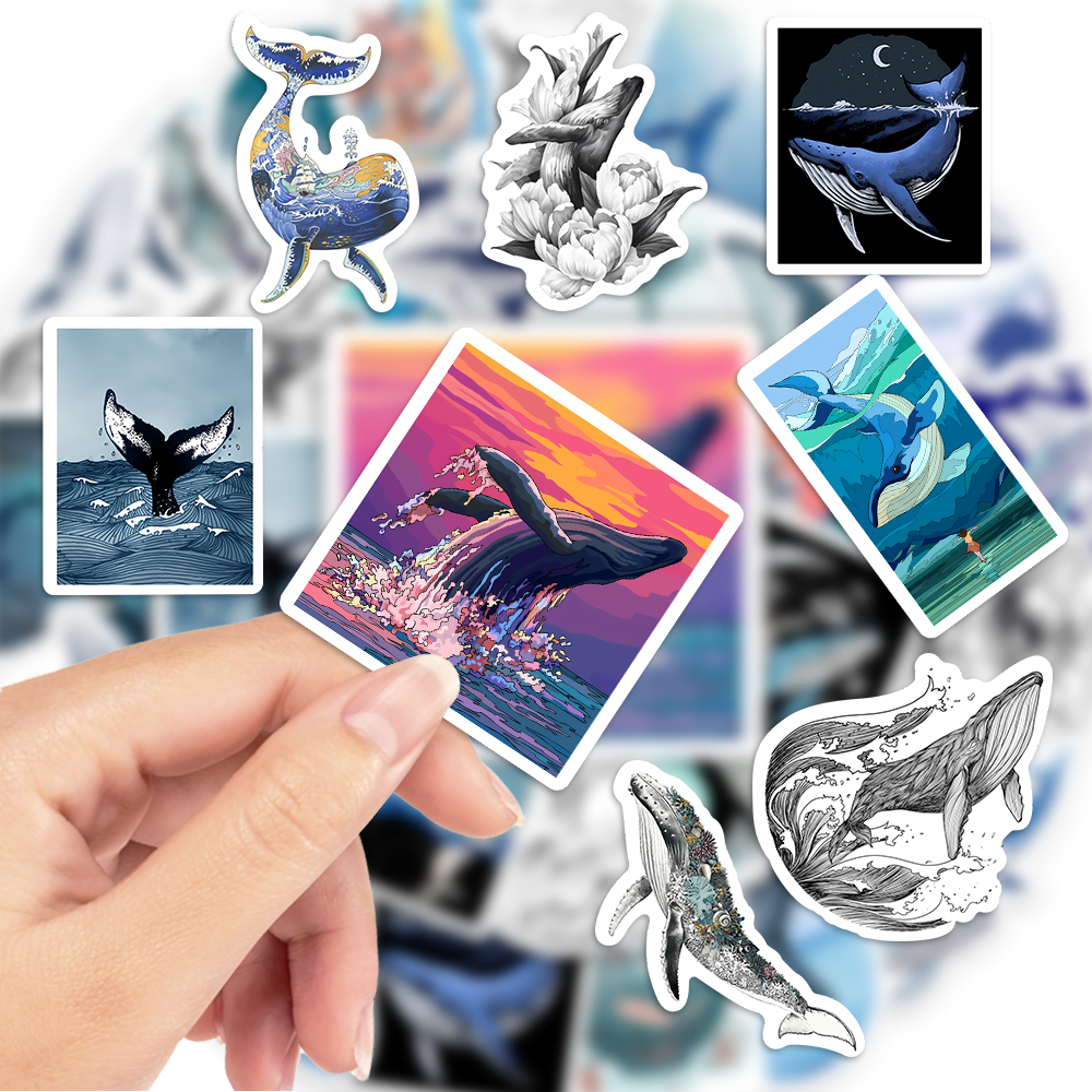 Watercolor Whale Stickers Aest - Marine Aquarium Decorations ulasan dan harga