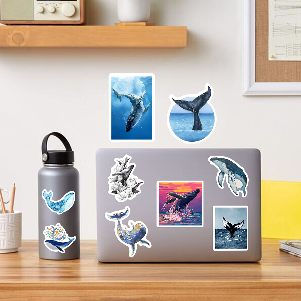 Watercolor Whale Stickers Aest - Marine Aquarium Decorations ulasan dan harga