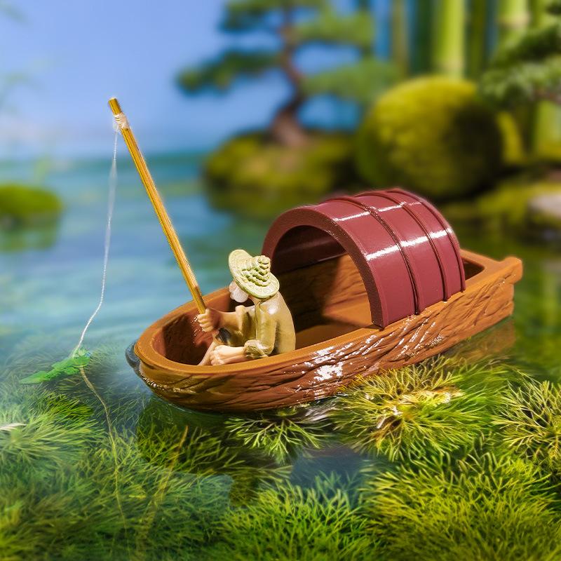 Floating Fisherman Boat Miniat - Marine Aquarium Decorations ulasan dan harga