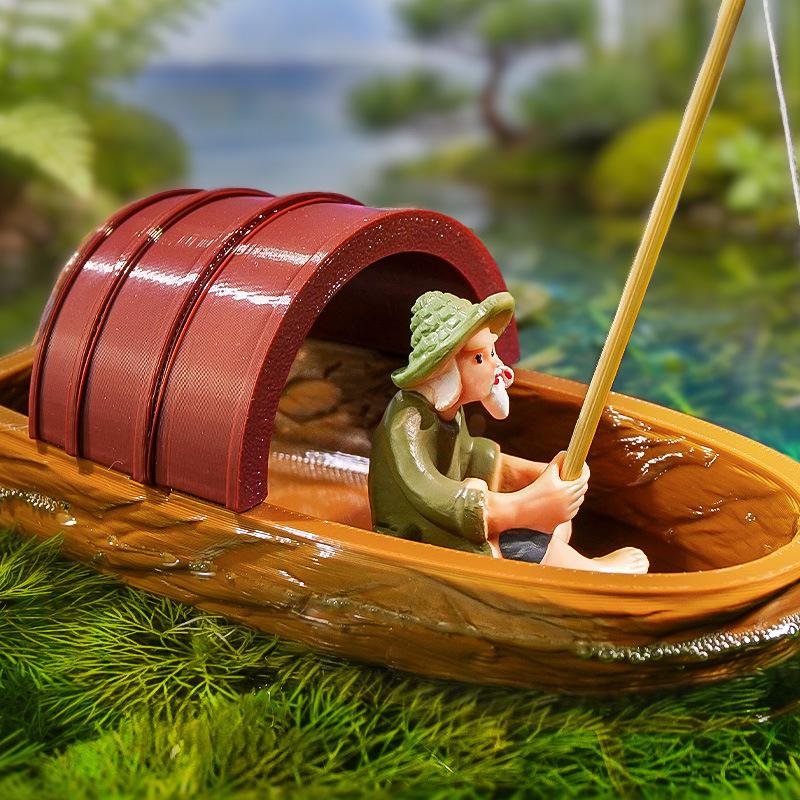 Floating Fisherman Boat Miniat - Marine Aquarium Decorations ulasan dan harga
