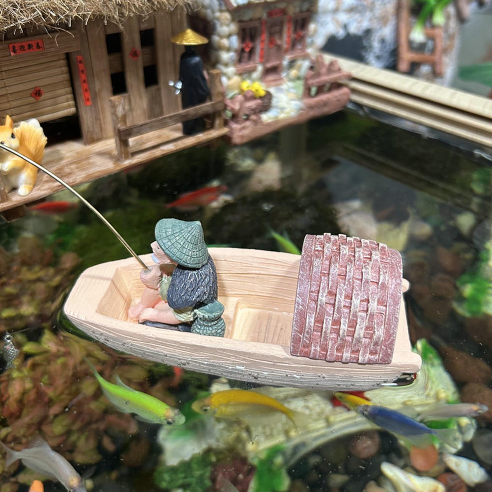 Resin Floating Fisherman Boat  - Marine Aquarium Decorations ulasan dan harga