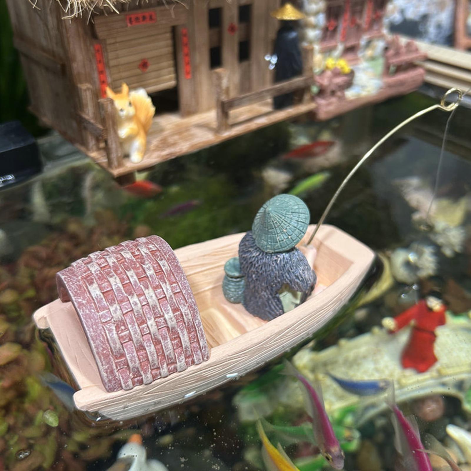 Resin Floating Fisherman Boat  - Marine Aquarium Decorations ulasan dan harga